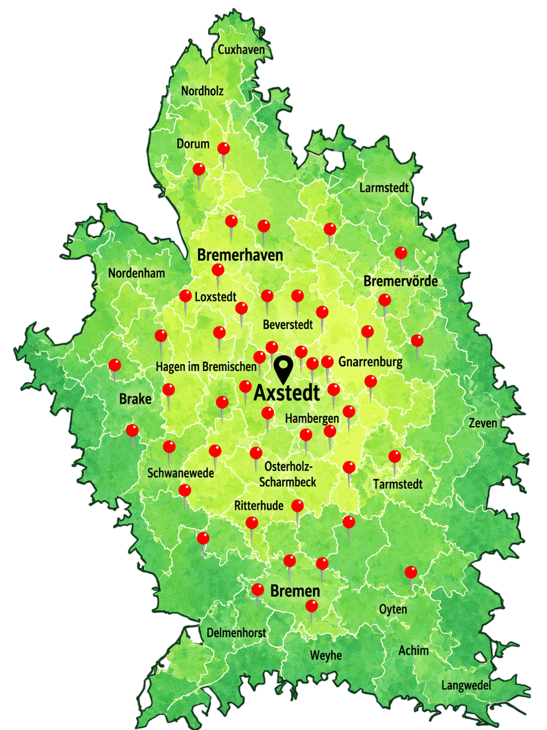 Einzugsgebiet Karte – Region Bremen, Bremerhaven, Axstedt
